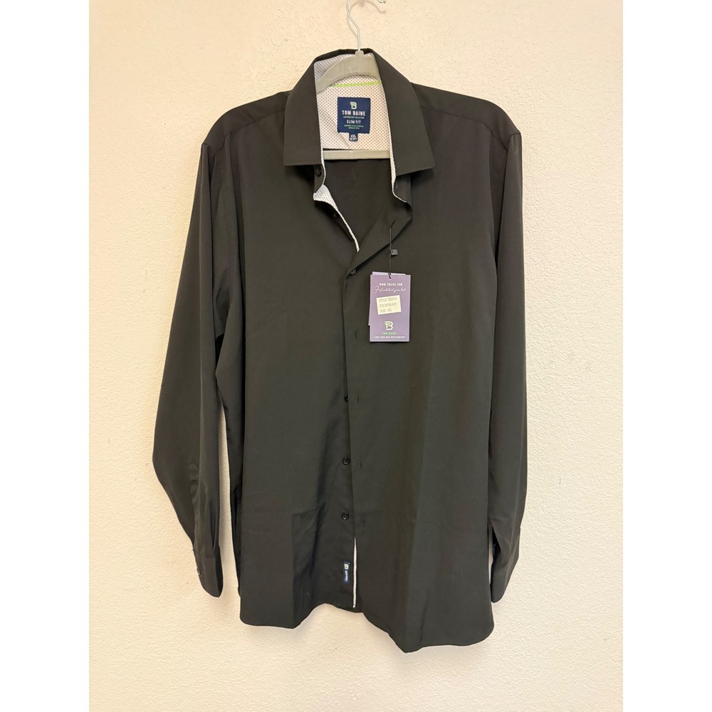 Tom Baine Men's XXL Black Slim Fit 4-Way Stretch Long Sleeve Dress Shirt NWT